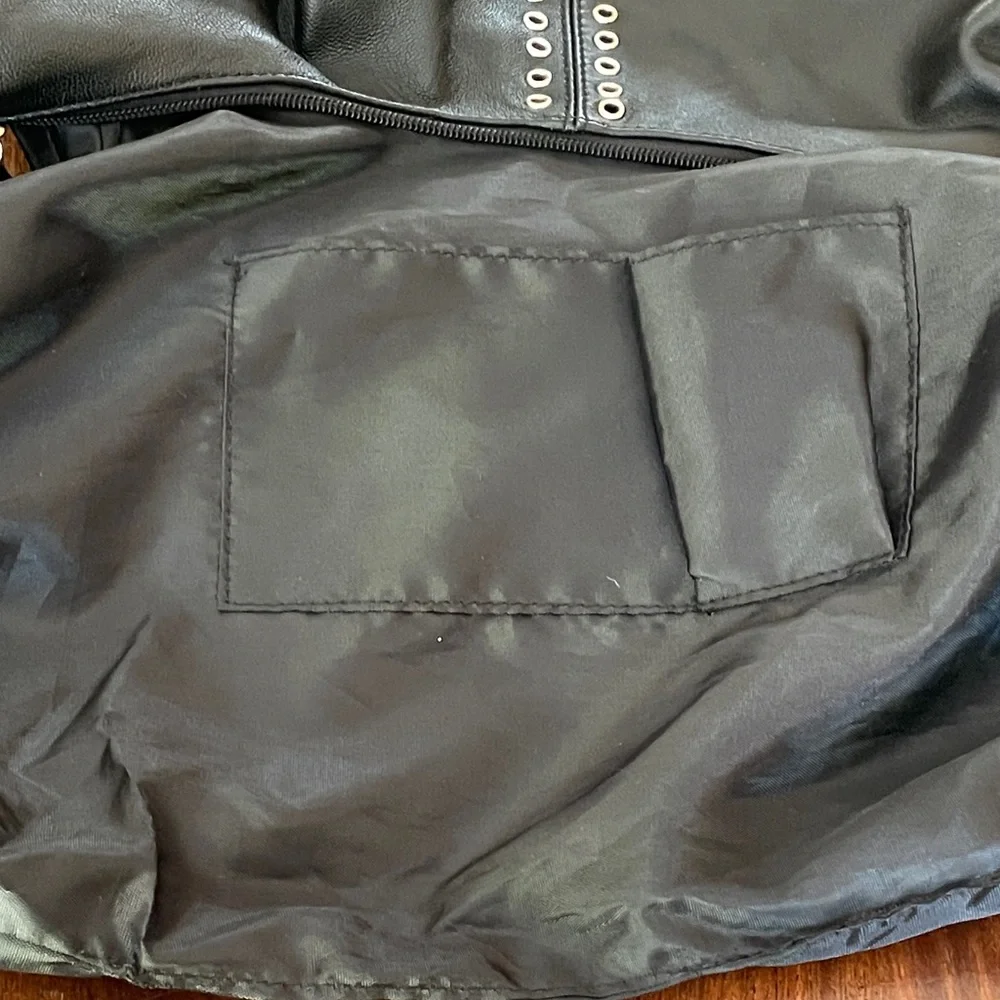 Excelled Collection Black Leather Hobo bag w/ Metal Grommets